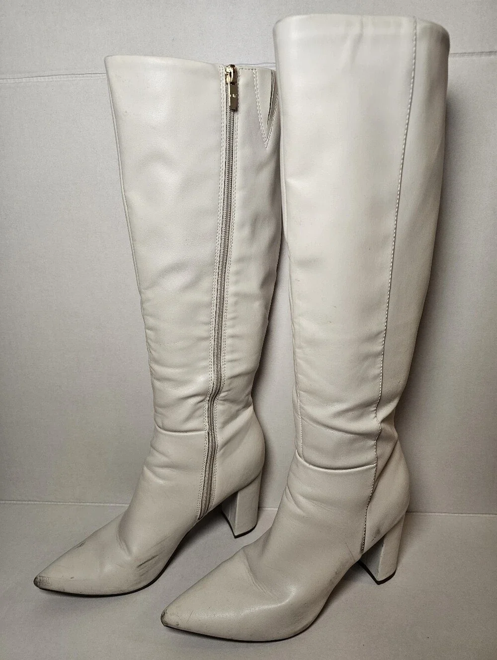Marc Fisher Women's White Over-the-Knee Pointed Toe Block Heel Boots Size 9M